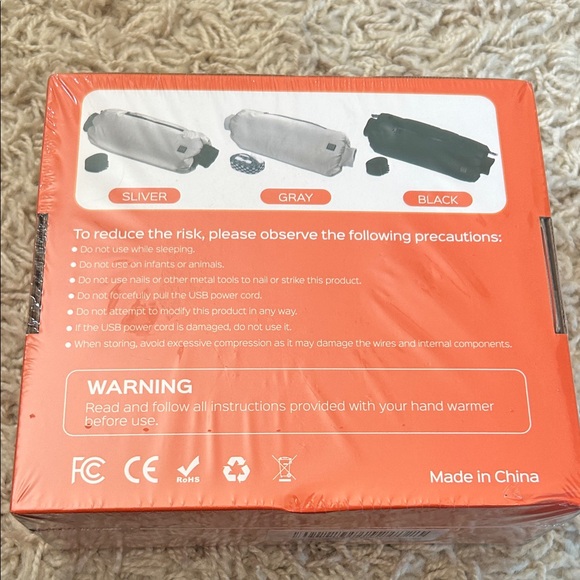 Rechargeable Hand Warmer - Orange and Silver - Picture 2 of 4